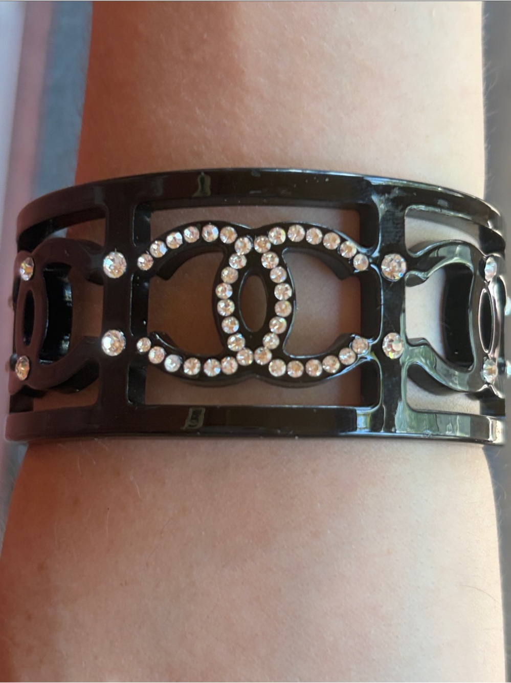 Black Crystal Accent Cuff Bracelet - Designer Style